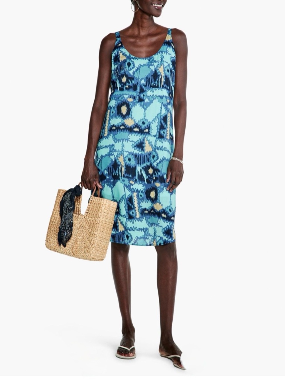 NIC+ZOE Summer Solstice Dress XL Blue Ikat Print Sleeveless Lined EcoVero